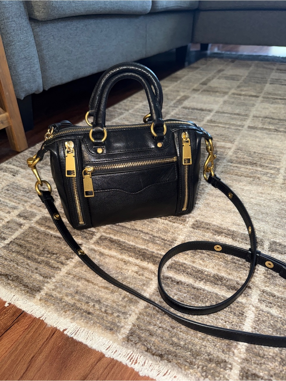 Rebecca Minkoff Black Mini Leather Morning After Bag MAM with Gold Hardware